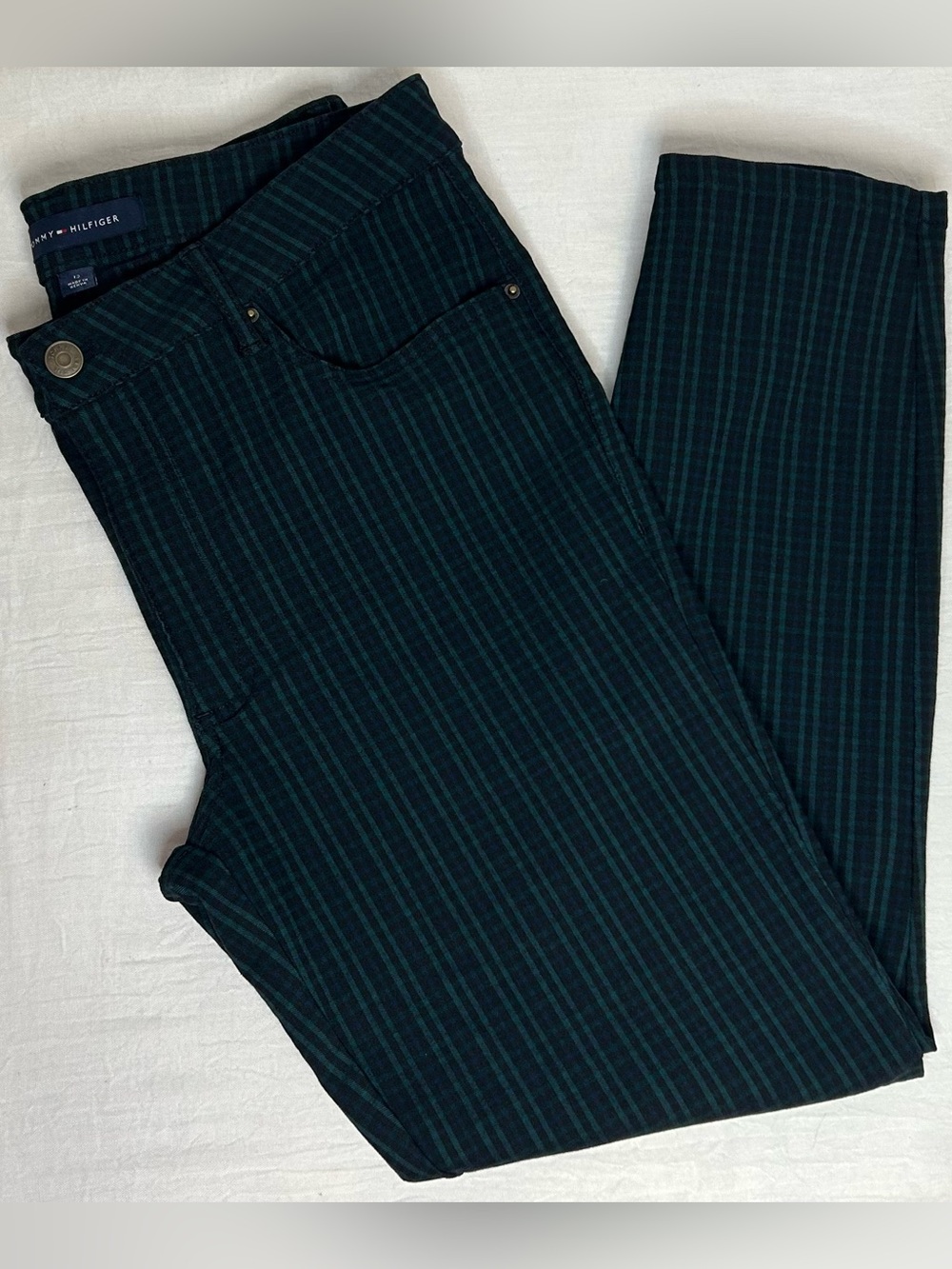 Tommy Hilfiger Dark Green & Black Pinstripe Trousers